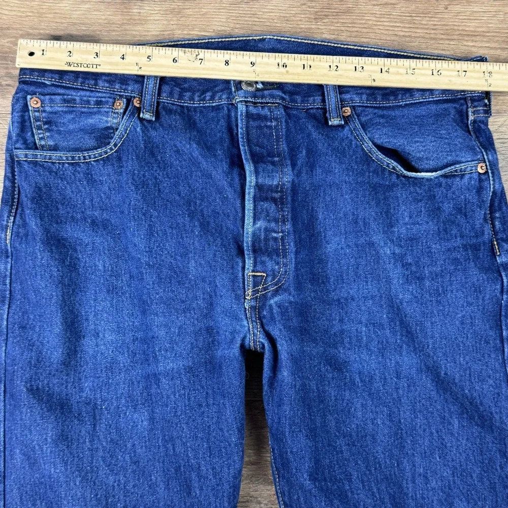 Levis 501 Jeans 36x34 Stretch Dark  Wash Denim Button Fly Straight